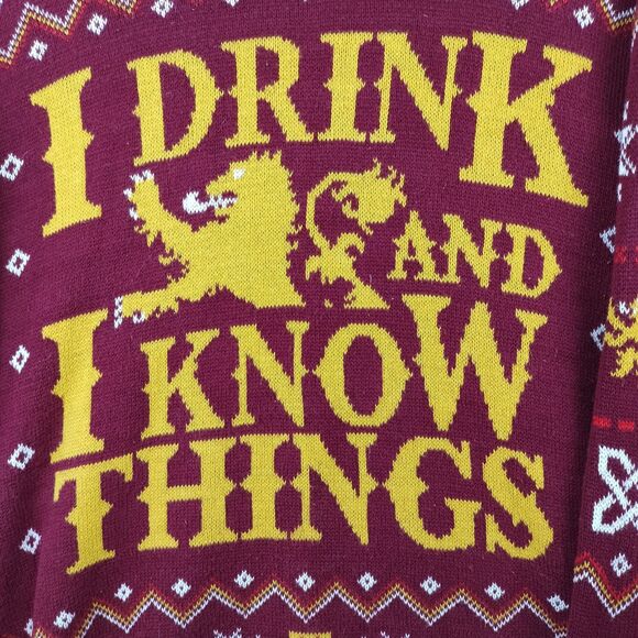Game of Throne Sweater Men XXL Ugly Christmas Party Fair Isle I Drink Know Thing - Picture 3 of 12